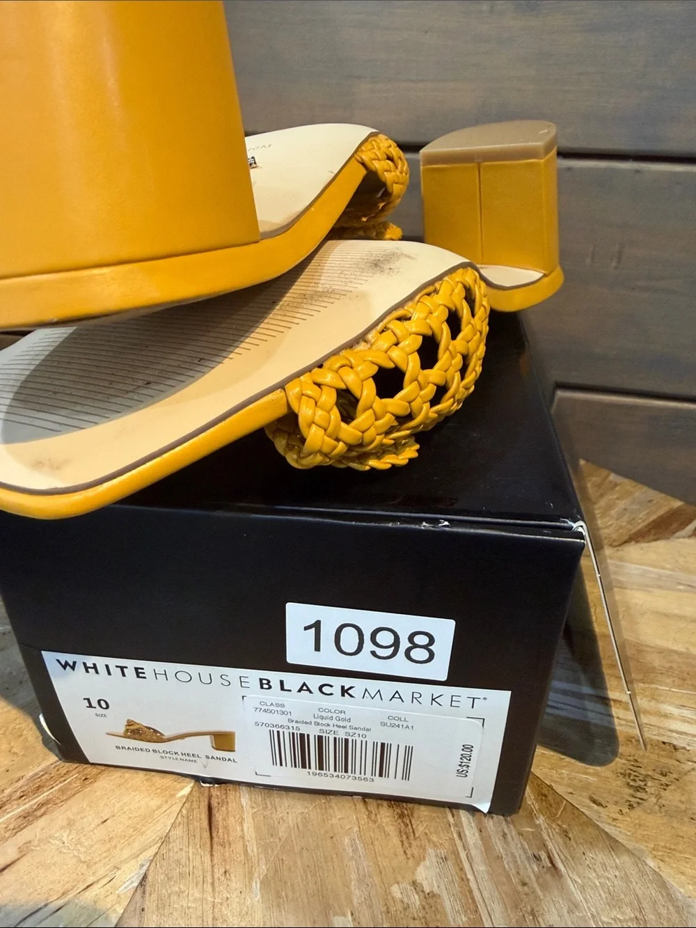White House Black Market Braided Knot Block Heel Sandals in Mustard Yellow